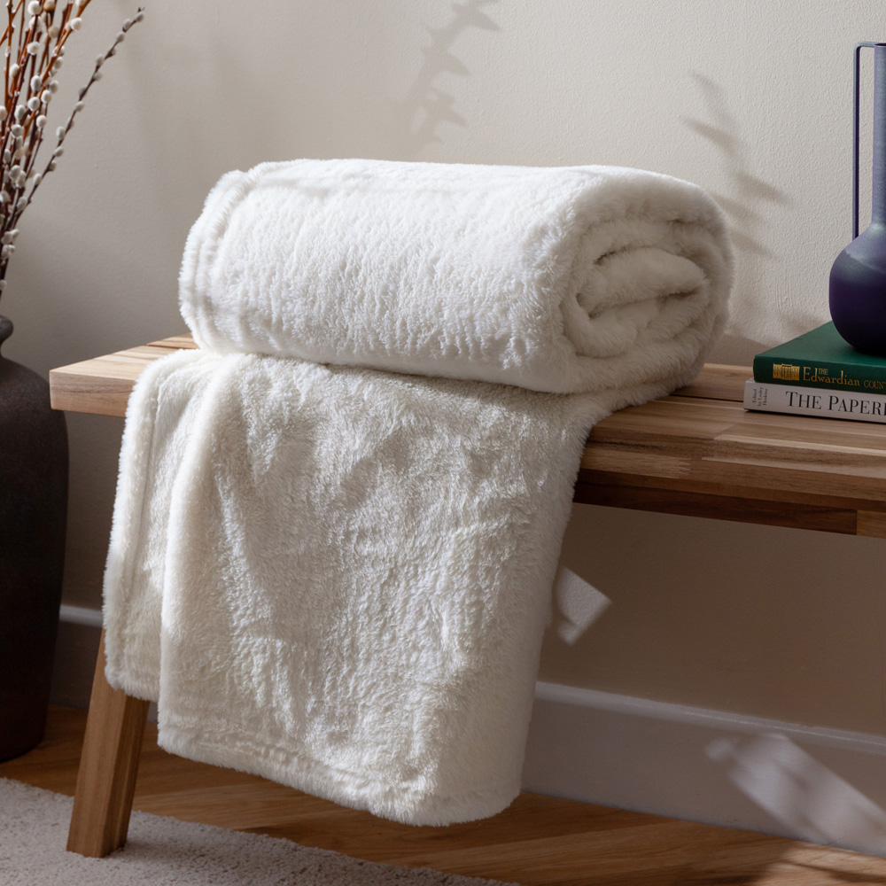 furn. Kallu Ecru Double-Sided Faux-Fur Throw 130 x 180cm Image 2