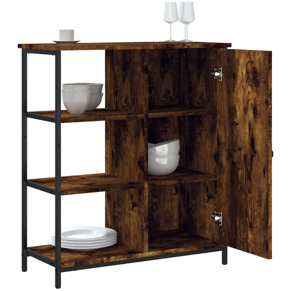 vidaXL Single Door 3 Open Shelf Smoked Oak Sideboard Image 4