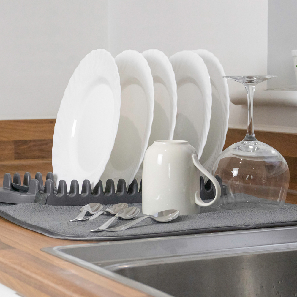 JVL Kitchen Sesha Dish Microfibre Drying Mat with Rack Image 7