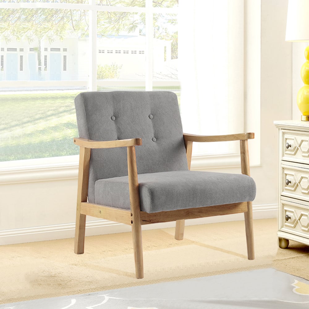 Living and Home Grey Tufted Wooden Armchair Image 7