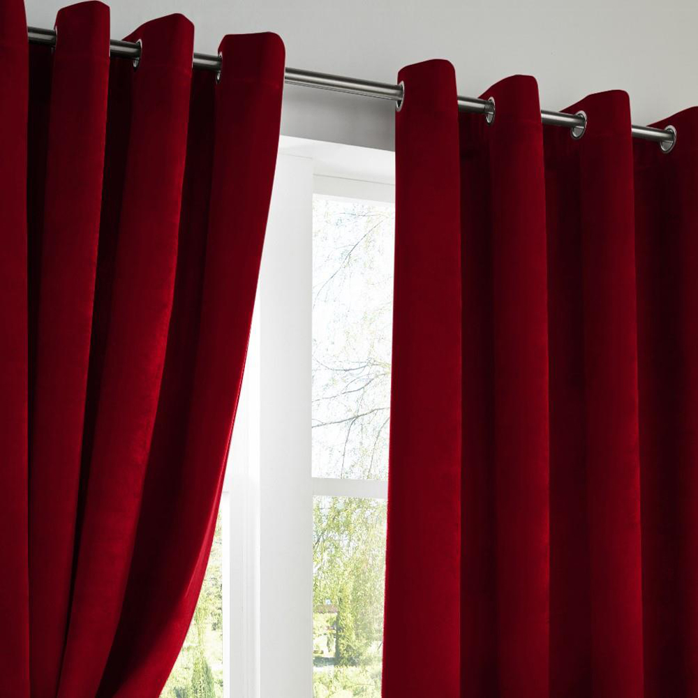 Alan Symonds Red Velvet Blackout Ring Top Eyelet Curtains 117 x 183cm Image 2