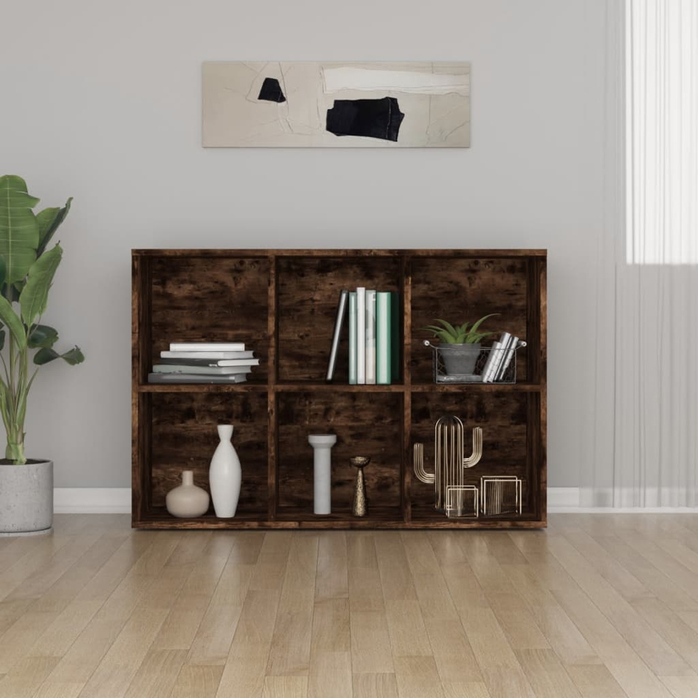 vidaXL 6 Shelf Smoked Oak Bookcase Image 9