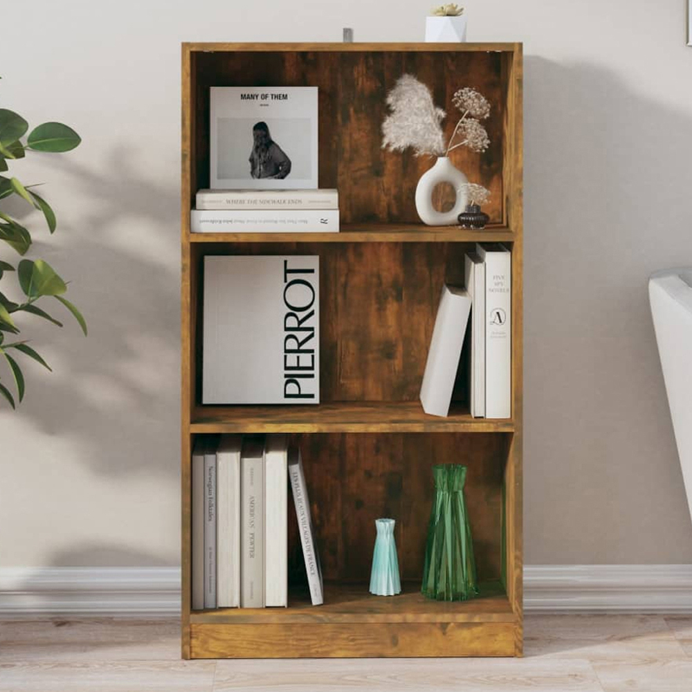 vidaXL 3 Shelf Smoked Oak Bookcase Image 1
