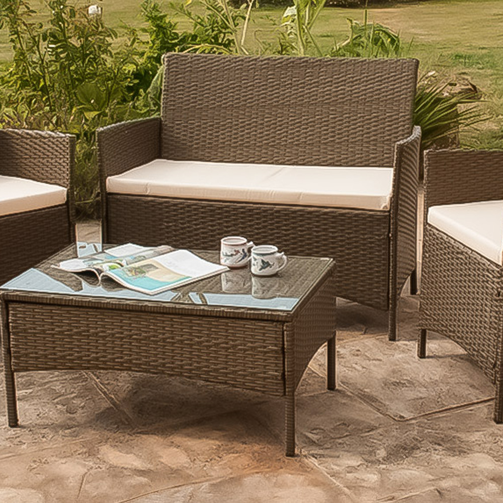 Brooklyn 4 Seater Brown Rattan Sofa Chair and Table Set Image 2