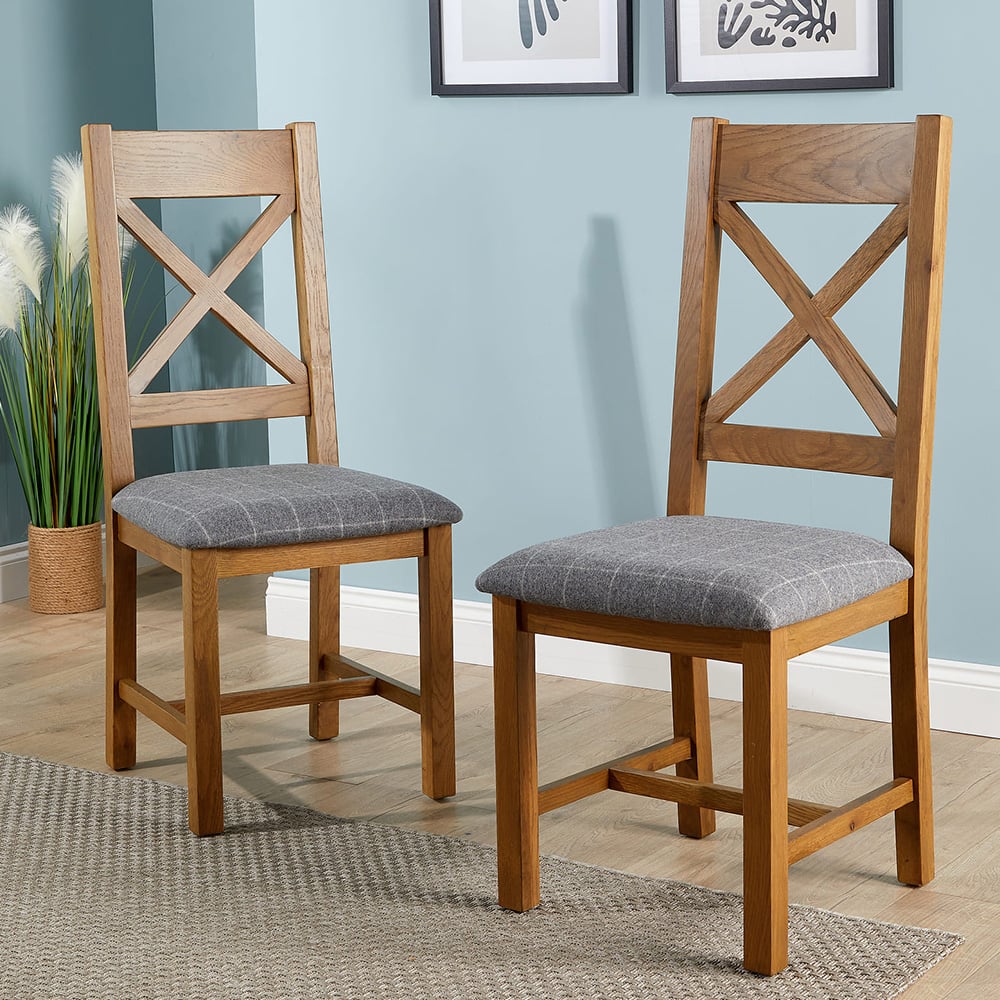 Home Source Holcombe Grey Smoked Oak High Cross Back Dining Chair 2 Pack Image 1