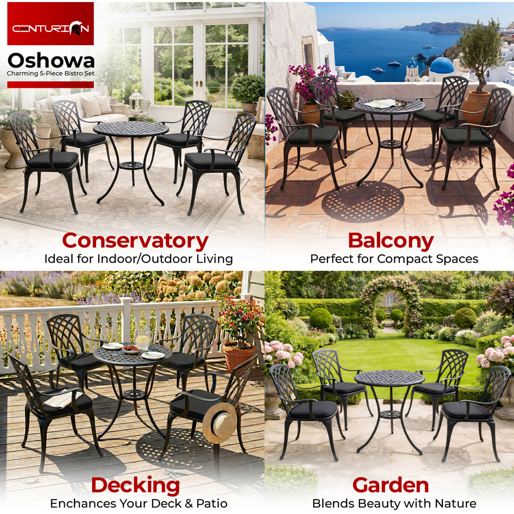 Centurion Oshowa 4 Seater Black Cast Aluminium Garden Bistro Set with Cushions Image 4