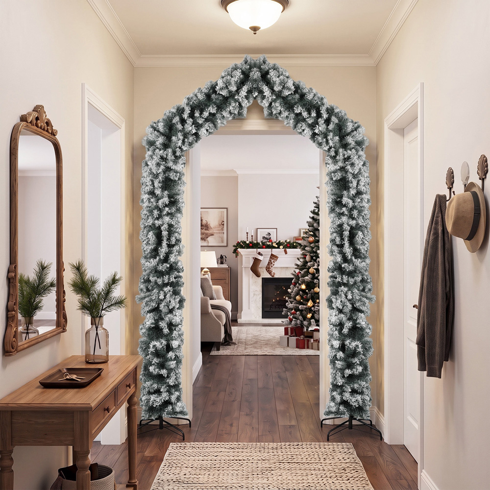 HOMCOM Snow Flocked Artificial Christmas Tree Arch with 1400 Branch Tips Green 9ft Image 6
