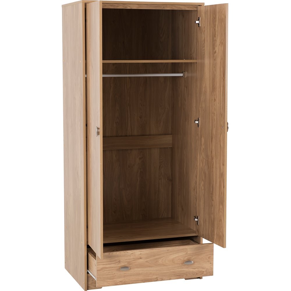 Seconique Carlton 2 Door Single Drawer Medium Oak Effect Wardrobe Image 3