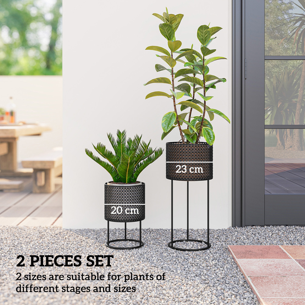 Outsunny Black Metal Plant Pot Set of 2 Image 7