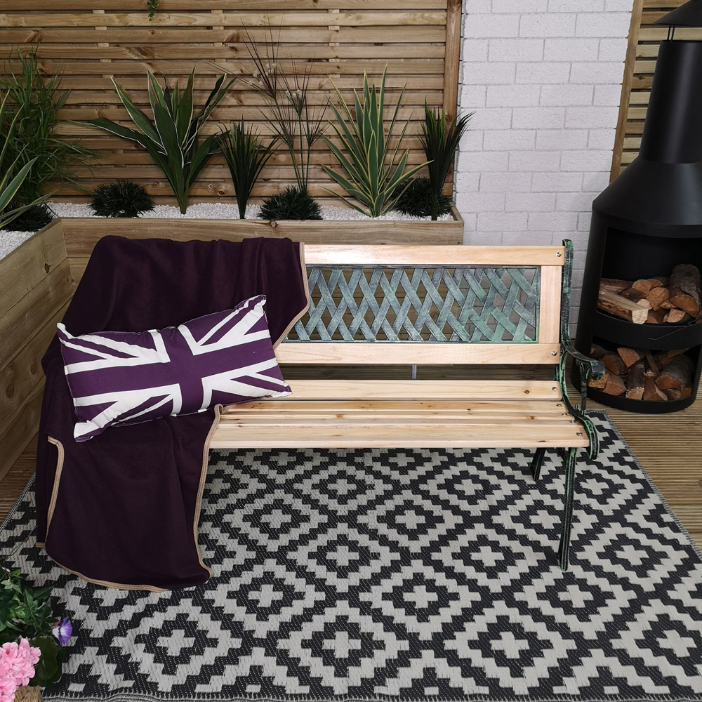 Samuel Alexander Cast Iron Lattice Wooden Garden Bench Image 3
