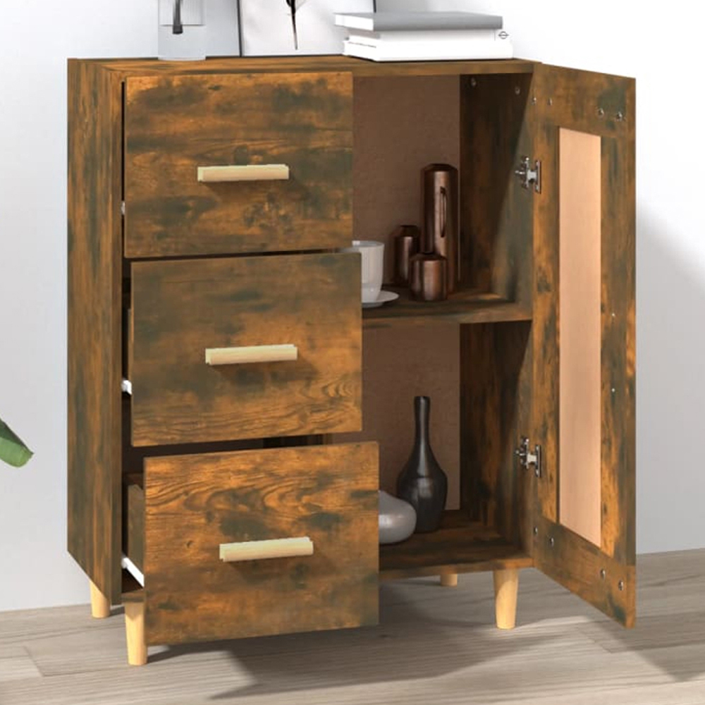 vidaXL Single Door 3 Drawer Smoked Oak Sideboard Image 1