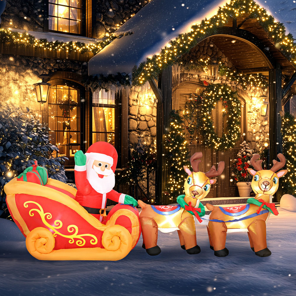 Everglow Christmas Blow Up Inflatable Santa on Sleigh Decoration with Built-in LEDs 7.9ft Image 5