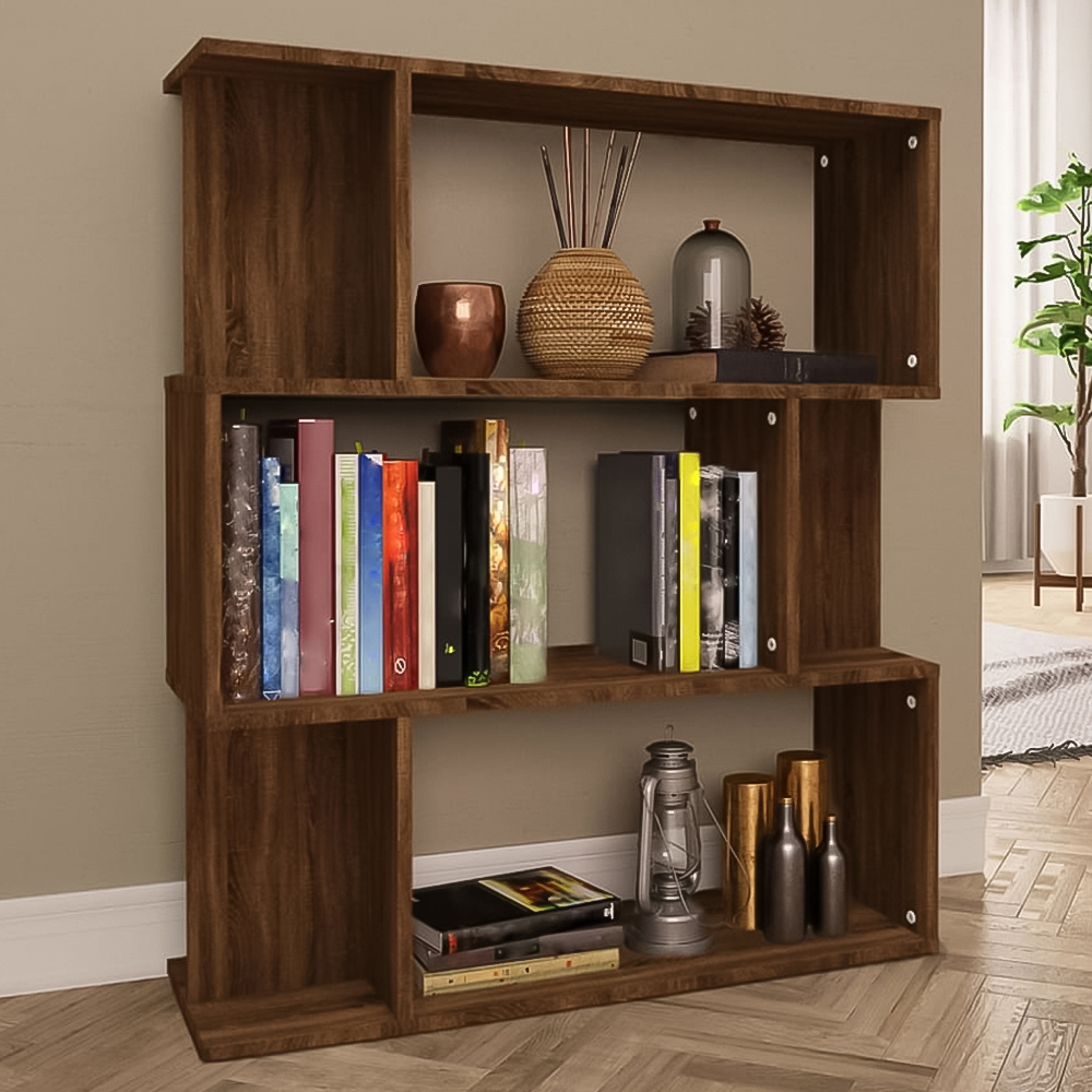 vidaXL 3 Shelf Brown Oak Bookcase Image 1
