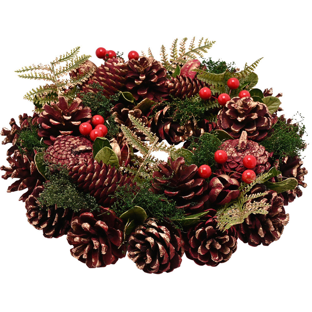 The Seasonal Gift Co Regal Tidings Plum and Gold Christmas Wreath with Pinecones and Berries 30cm Image 2