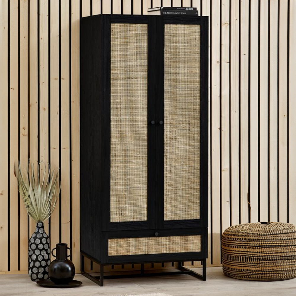 Julian Bowen Padstow 2 Door Single Drawer Black Wardrobe Image 1