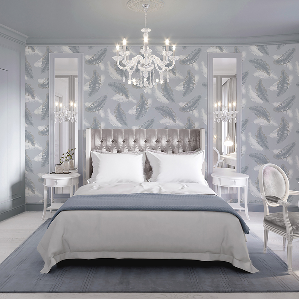 Belgravia Decor Feather Blue Wallpaper Image 4