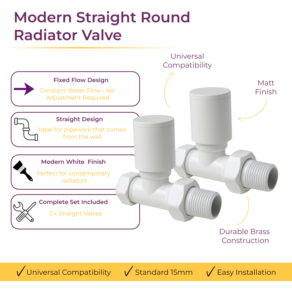 Go Bathrooms White Round Top Straight Radiator Valve Set 15mm Image 3