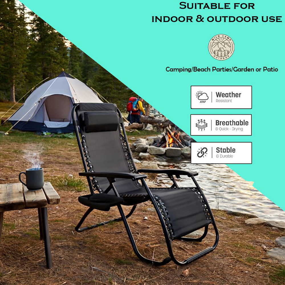 Shatchi Heavy Duty Textoline Outdoor Foldable Reclining Gravity Chair Image 8
