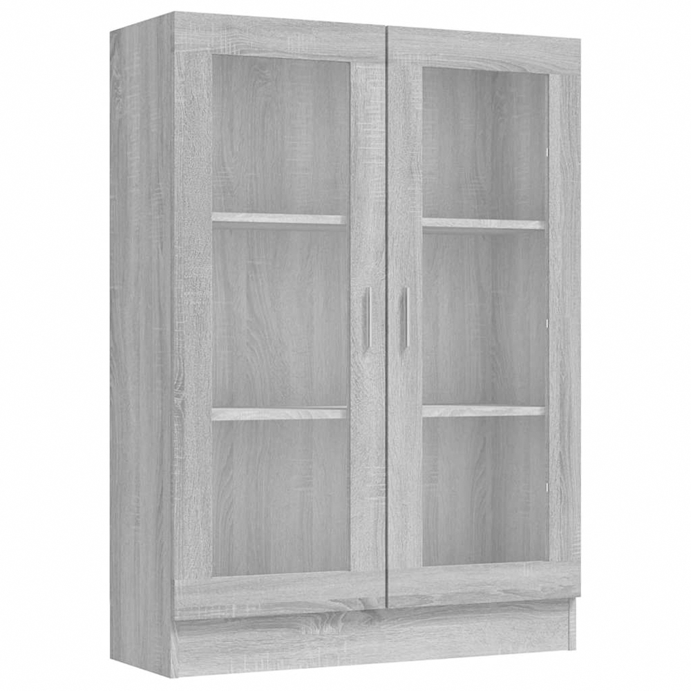 vidaXL 2 Glass Door 3 Shelf Grey Sonoma Vitrine Cabinet Image 2