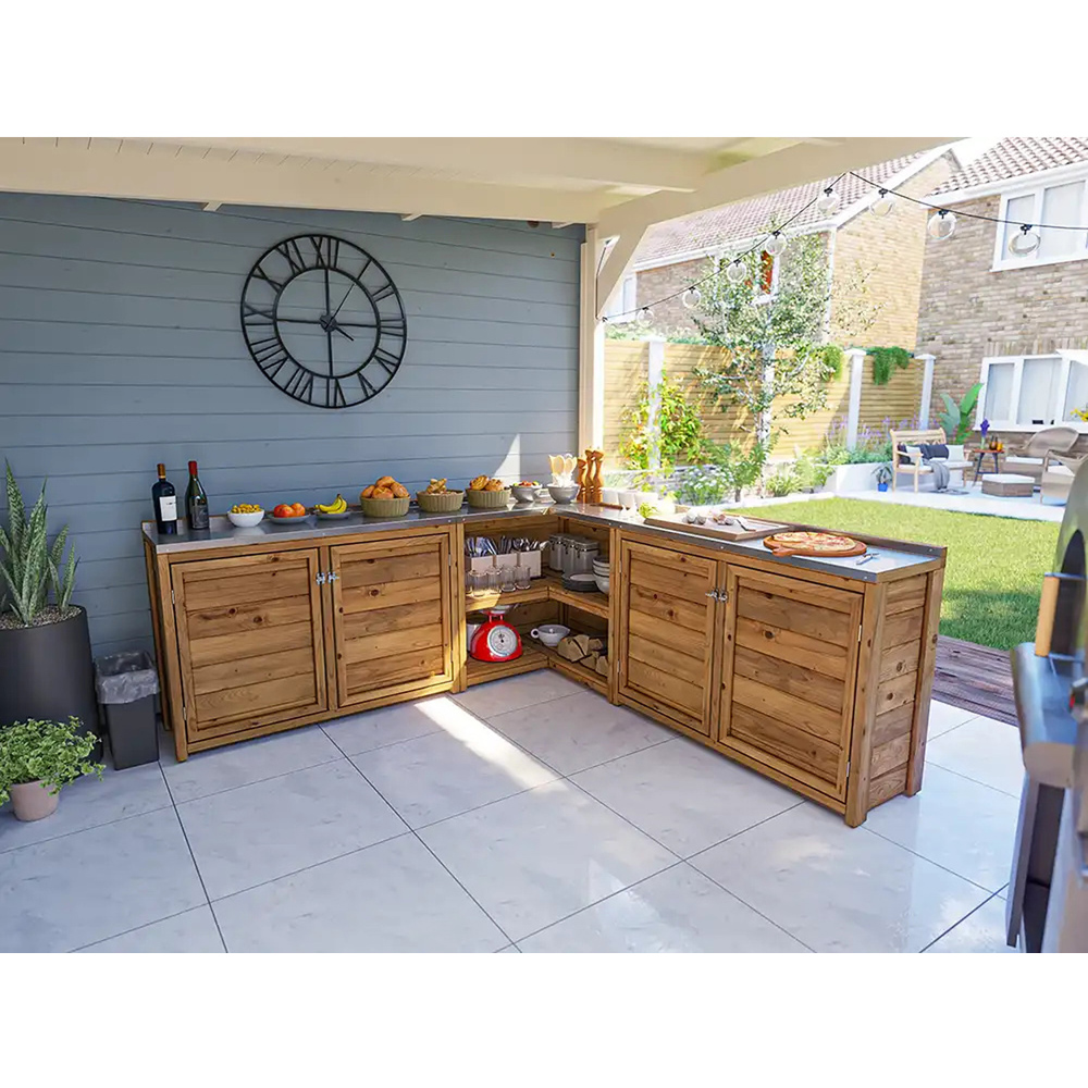 Dunster House 4 Door 2 Shelf Garden Kitchen Double Unit III with Stainless Steel Countertop Image 5