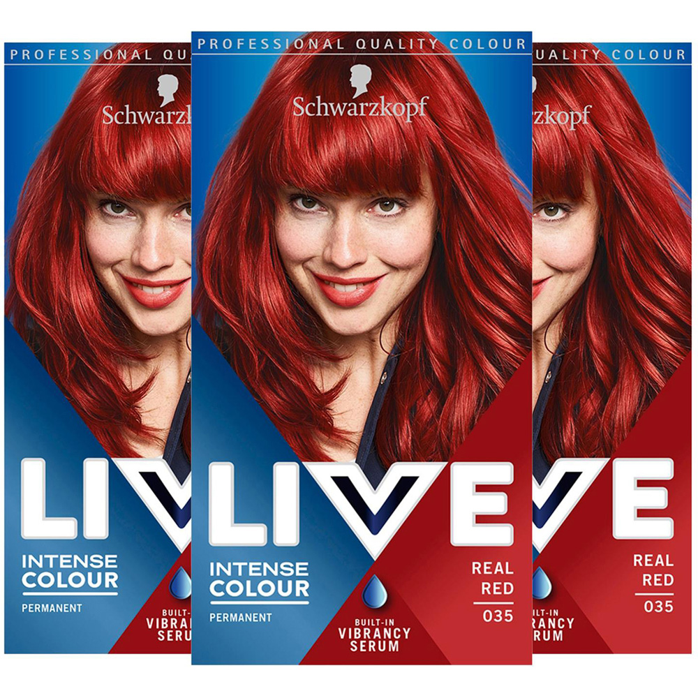 Schwarzkopf Live Intense Colour Real Red 035 Permanent Hair Dye 3 Pack Image 1