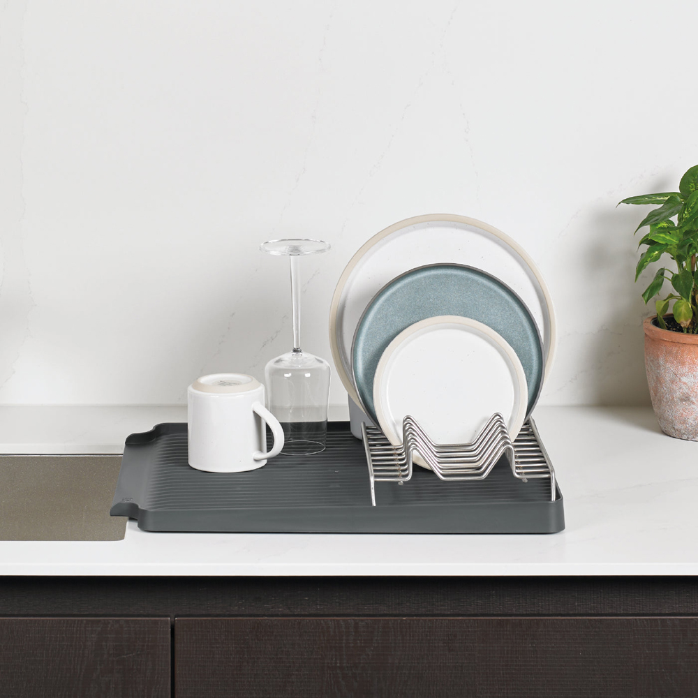 ReBorn Dark Grey Large Kitchen Draining Rack with Cutlery Holder Image 5