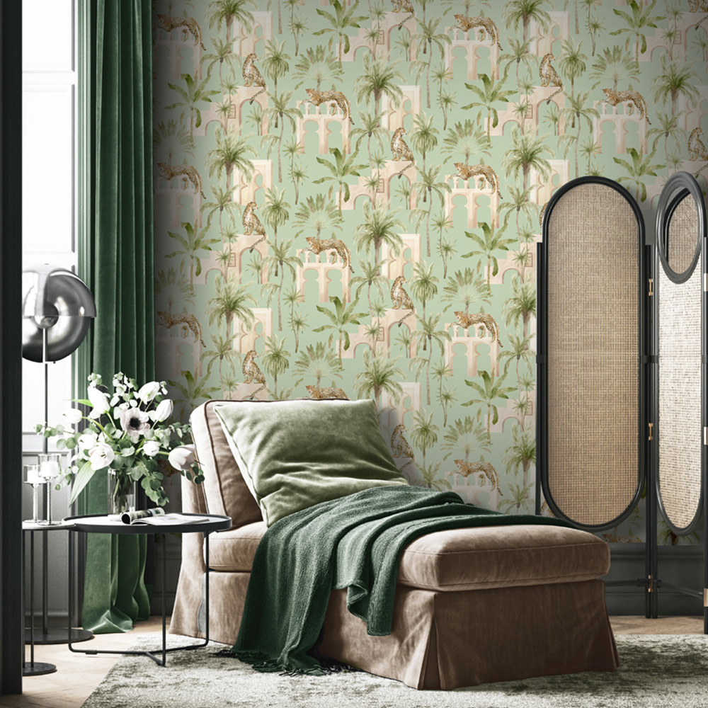Arthouse Leopard Arches Sage Green Wallpaper Image 5