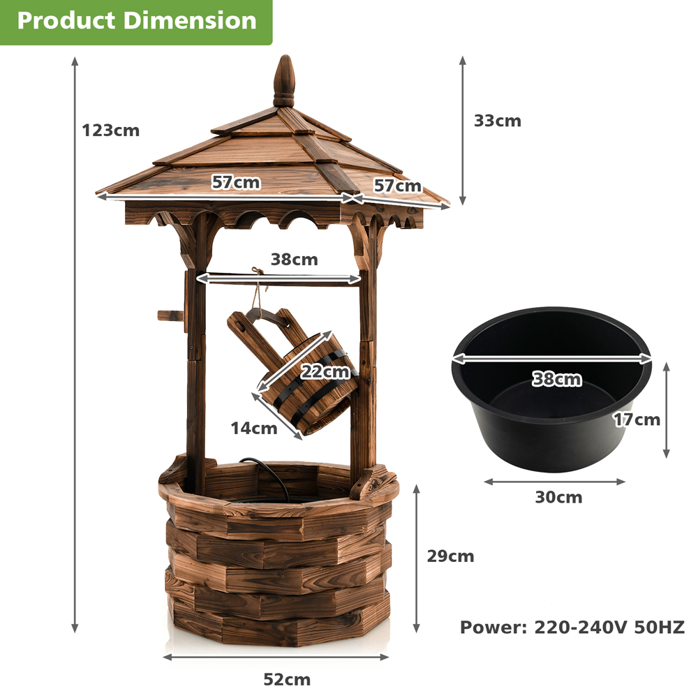 Costway Rustic Brown Wooden Electric Wishing Well Fountain Image 9