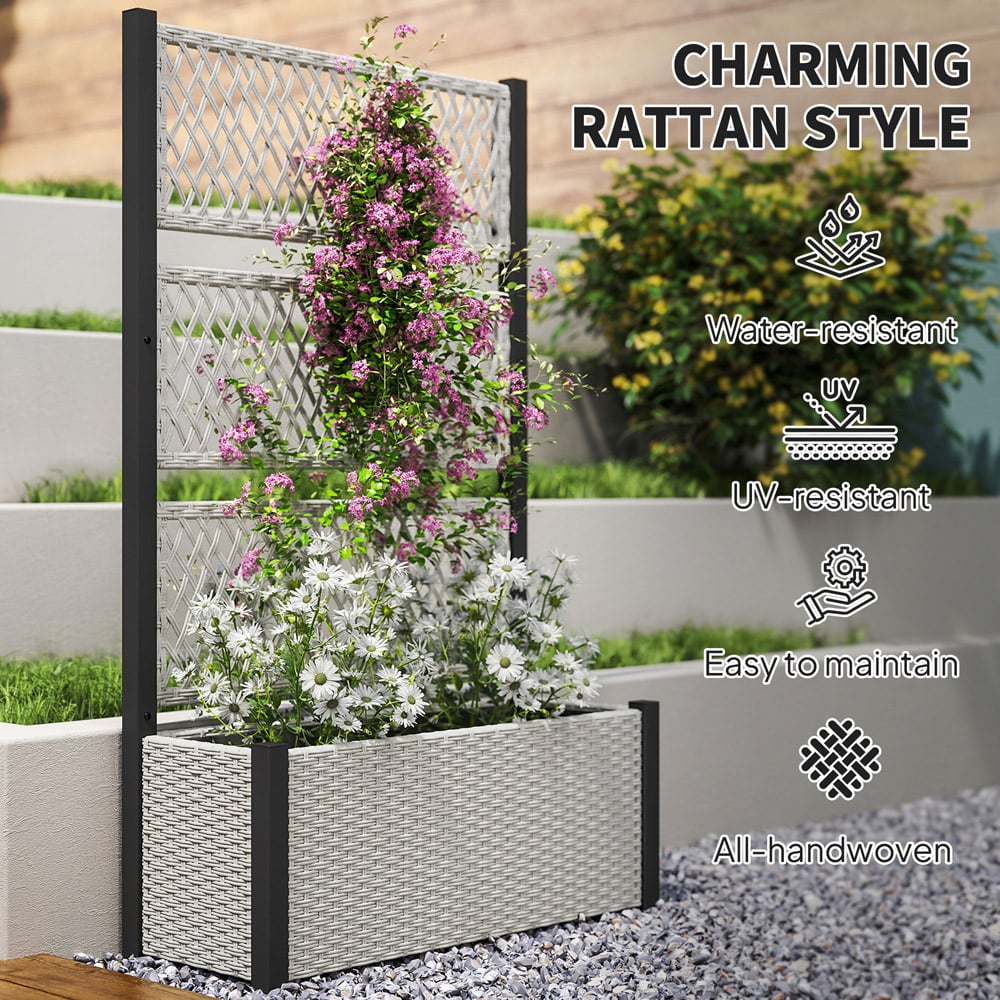 Outsunny Mixed Grey Rattan Raised Garden Planter with Trellis Image 7