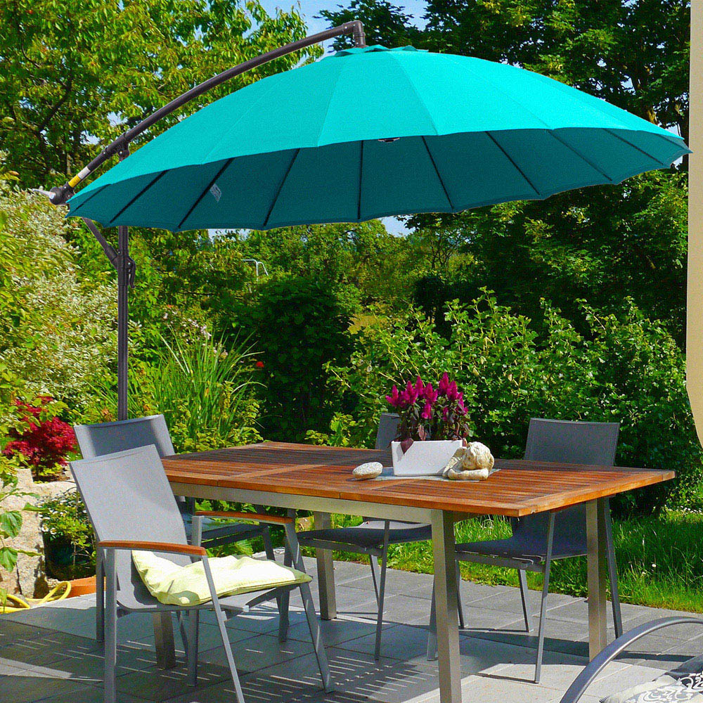 Outsunny Turquoise Crank Handle Cantilever Shanghai Parasol with Cross Base 3m Image 2