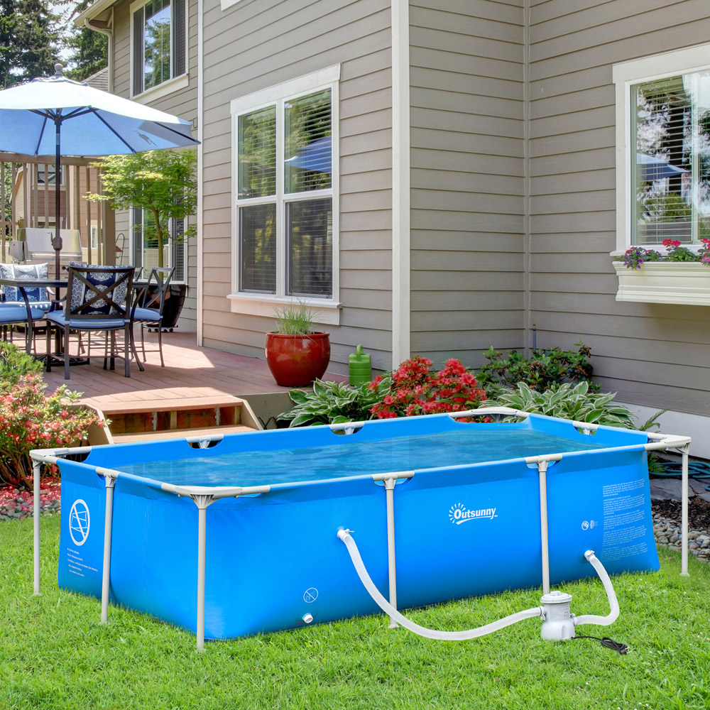 Outsunny Blue Rectangular Paddling Pool with Filter Pump 252cm Image 2