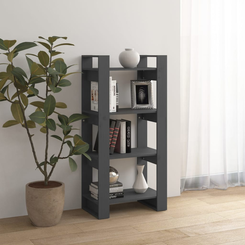 vidaXL 4 Shelf Grey Solid Wood Bookcase Image 7
