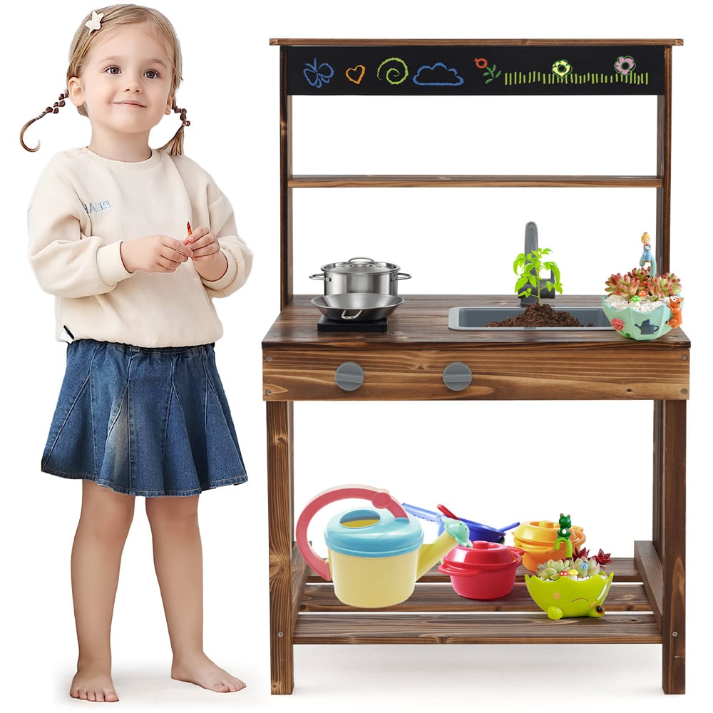 Costway Natural Mud Kitchen Playset Image 3