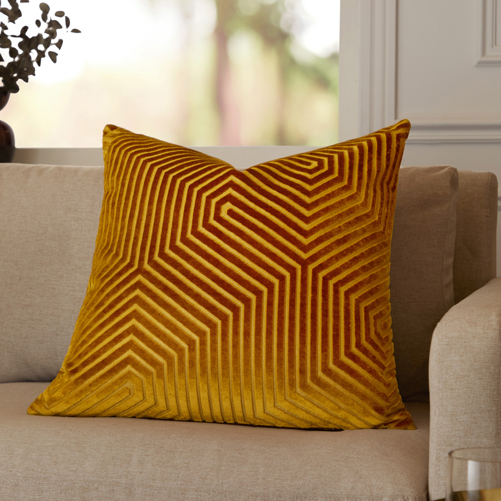 Paoletti Evoke Cut Gold Velvet Cushion 55 x 55cm Image 2