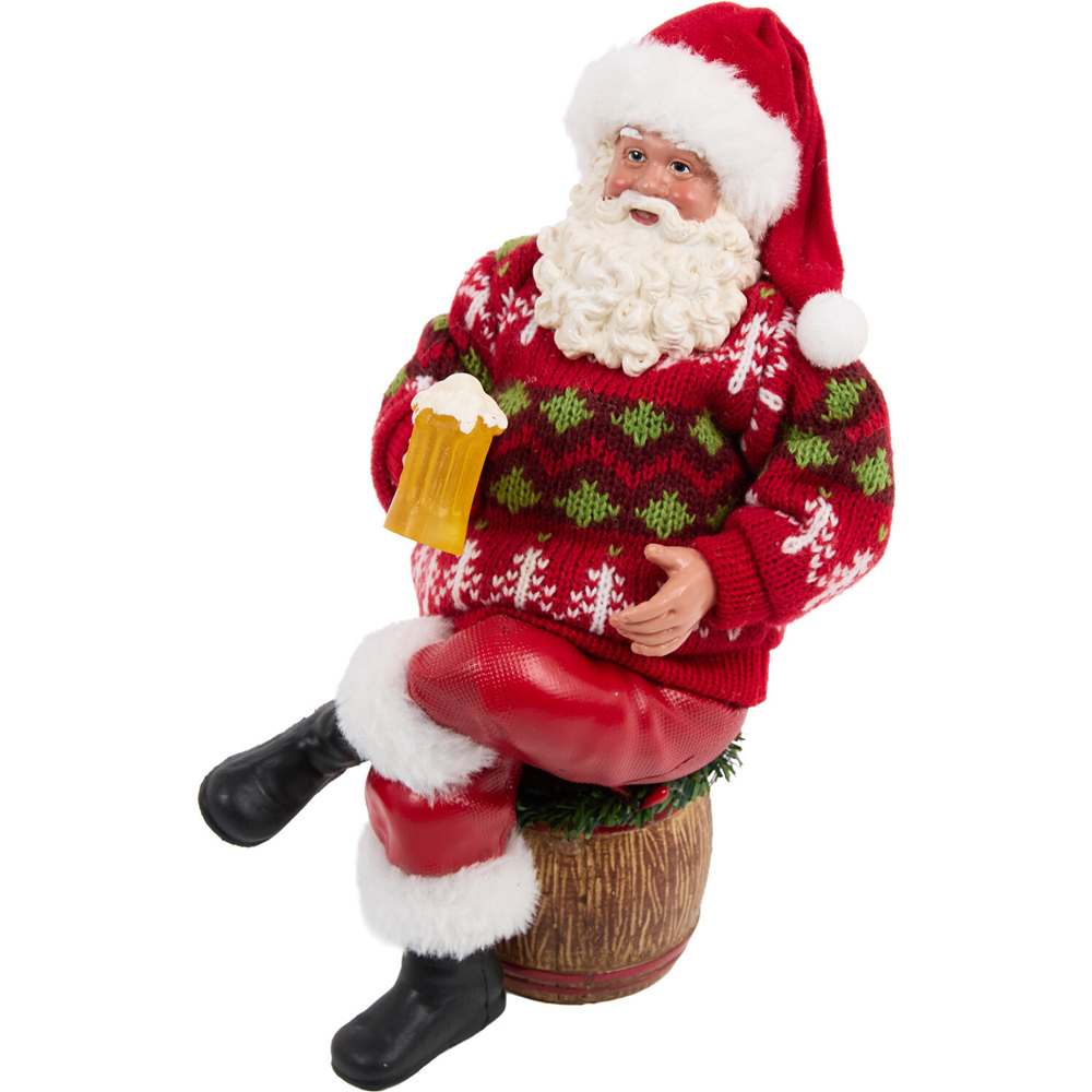 Christmas Barrel Sitting Santa Decoration Image 6