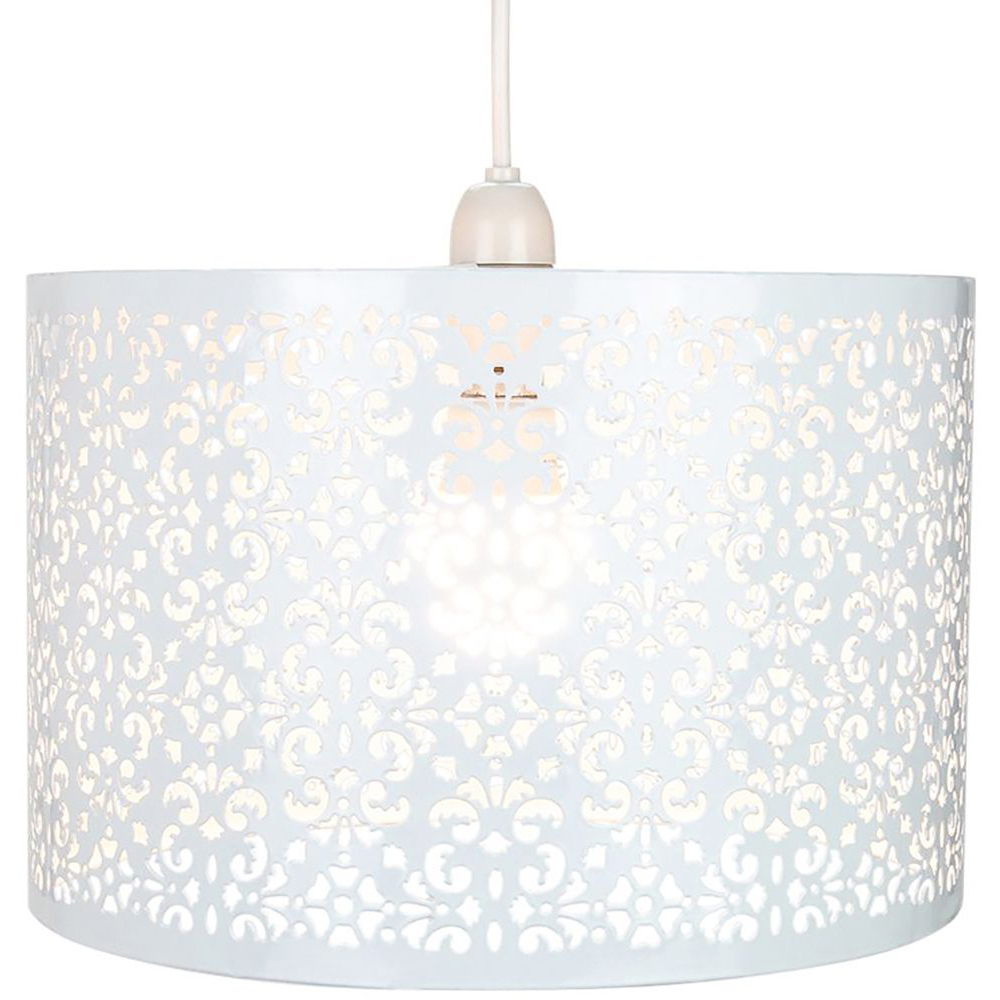 Happy Homewares Matt White Metal Marrakech Pendant Shade with Floral Decoration Image 2