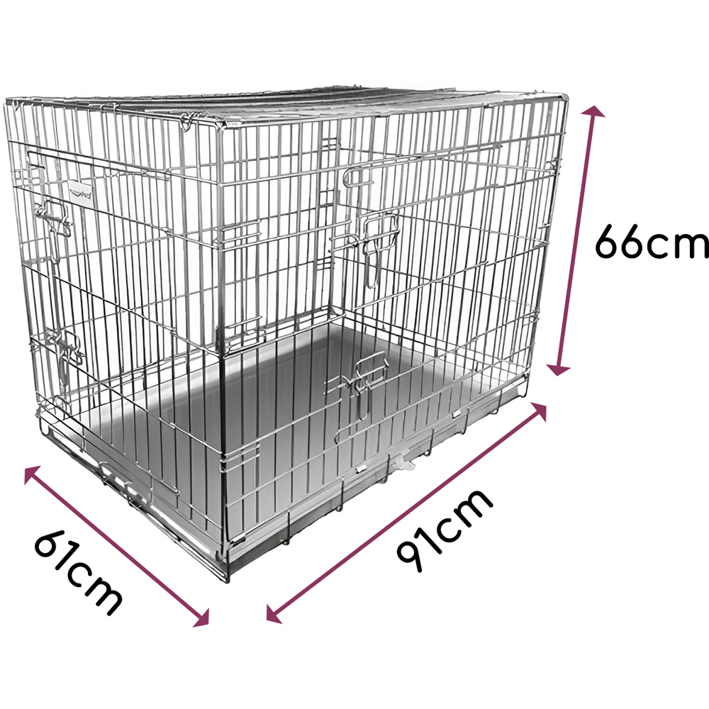 HugglePets Large Silver Dog Cage with Metal Tray 91cm Image 5
