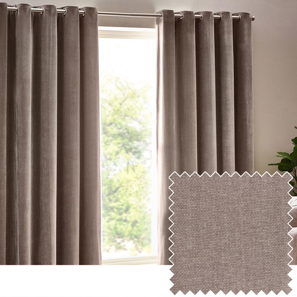 Yard Greige Heavy Chenille Blackout Eyelet Curtains 117 x 137cm Image 2