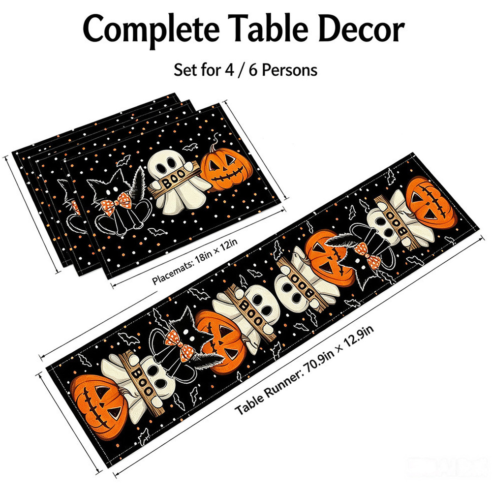 Lovii 5 Piece Halloween Printed Tablecloth Set Image 3