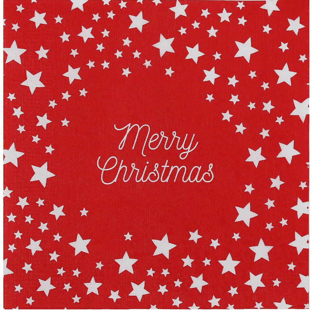 Red Merry Christmas Star Paper Napkin 20 Pack Image