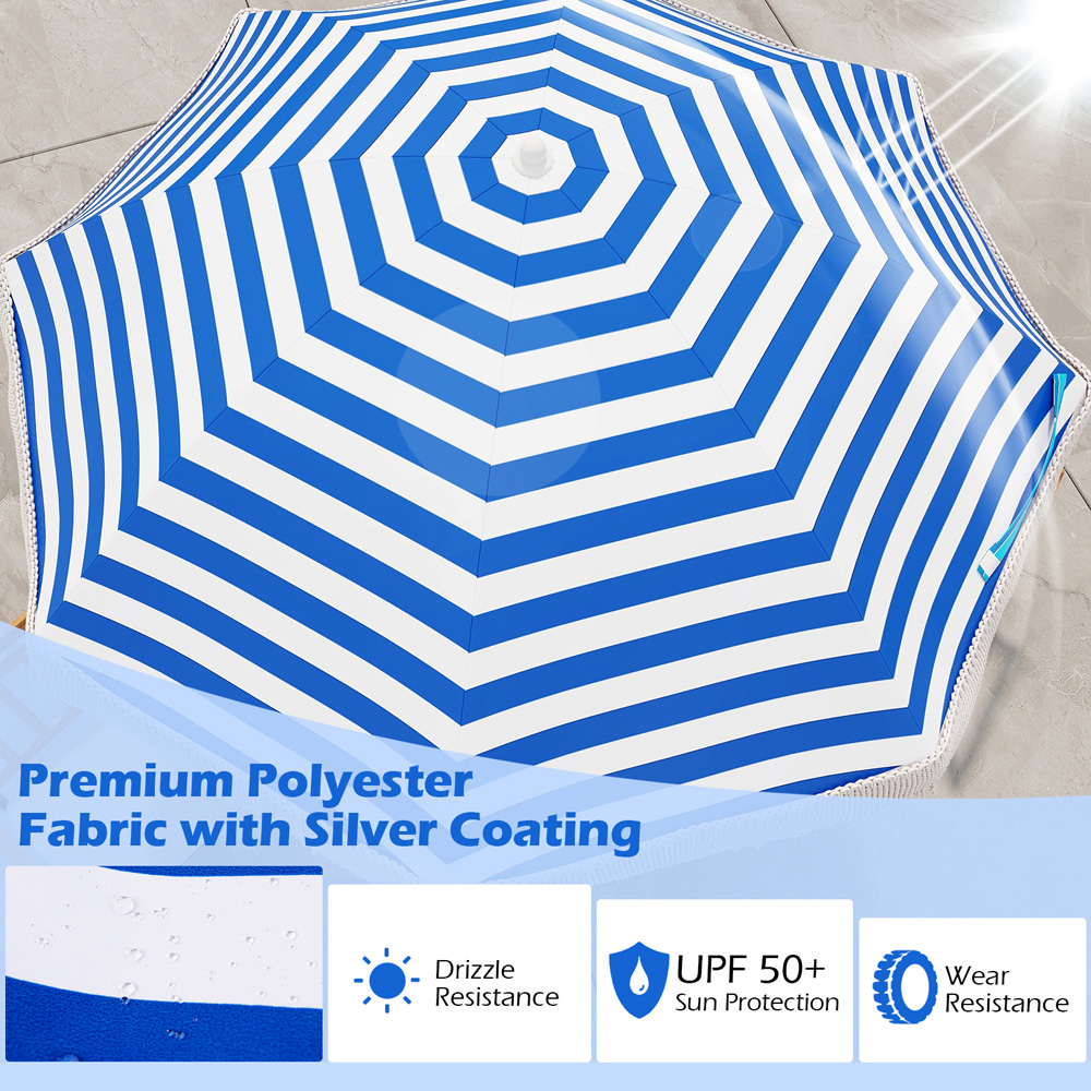 Costway Blue Fringe Outdoor Umbrella with Carrying Bag 1.8m Image 6