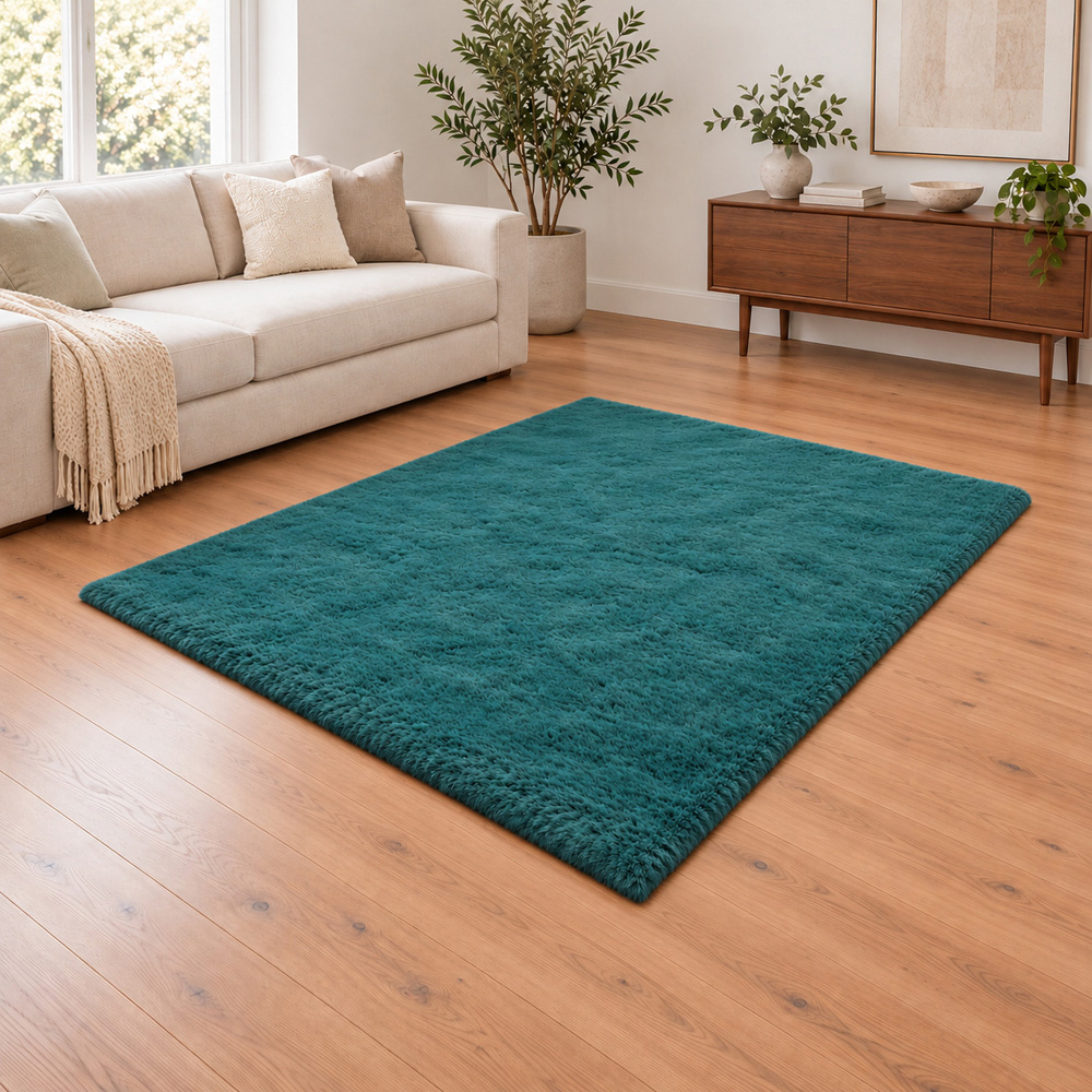 Portland HMC Luxe Teal Faux Fur Rug 150 x 200cm Image 1