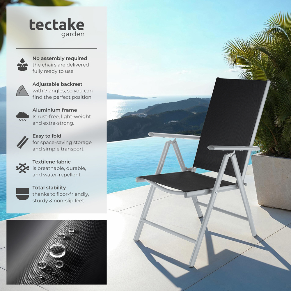 tectake Marilena Set of 8 Silver Adjustable Garden Chair Image 6