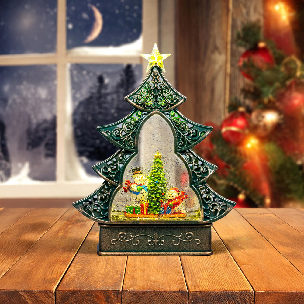 Shatchi Xmas Scene Musical Glittering Swirling Water Globe Lantern Christmas Decoration Image 2