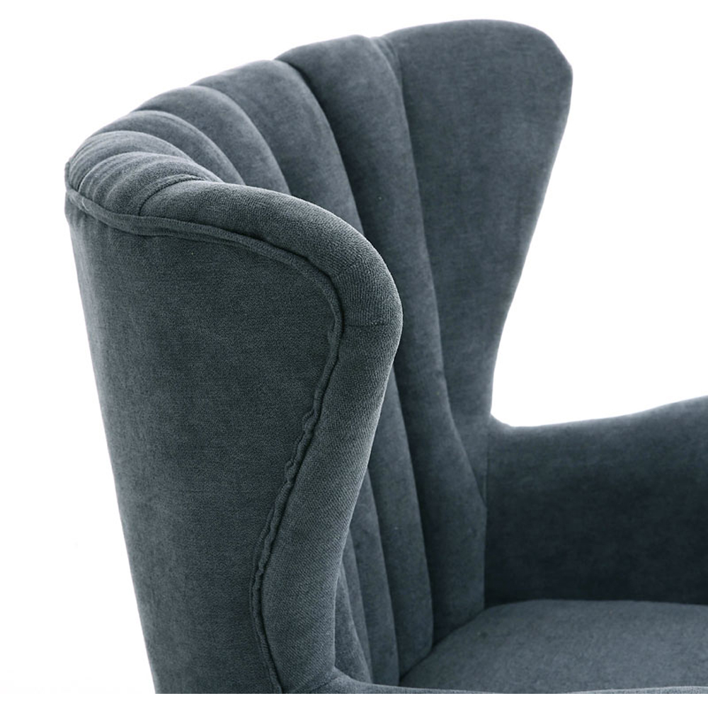 Living and Home Grey Faux Wool Upholstered Armchair and Footstool Image 4