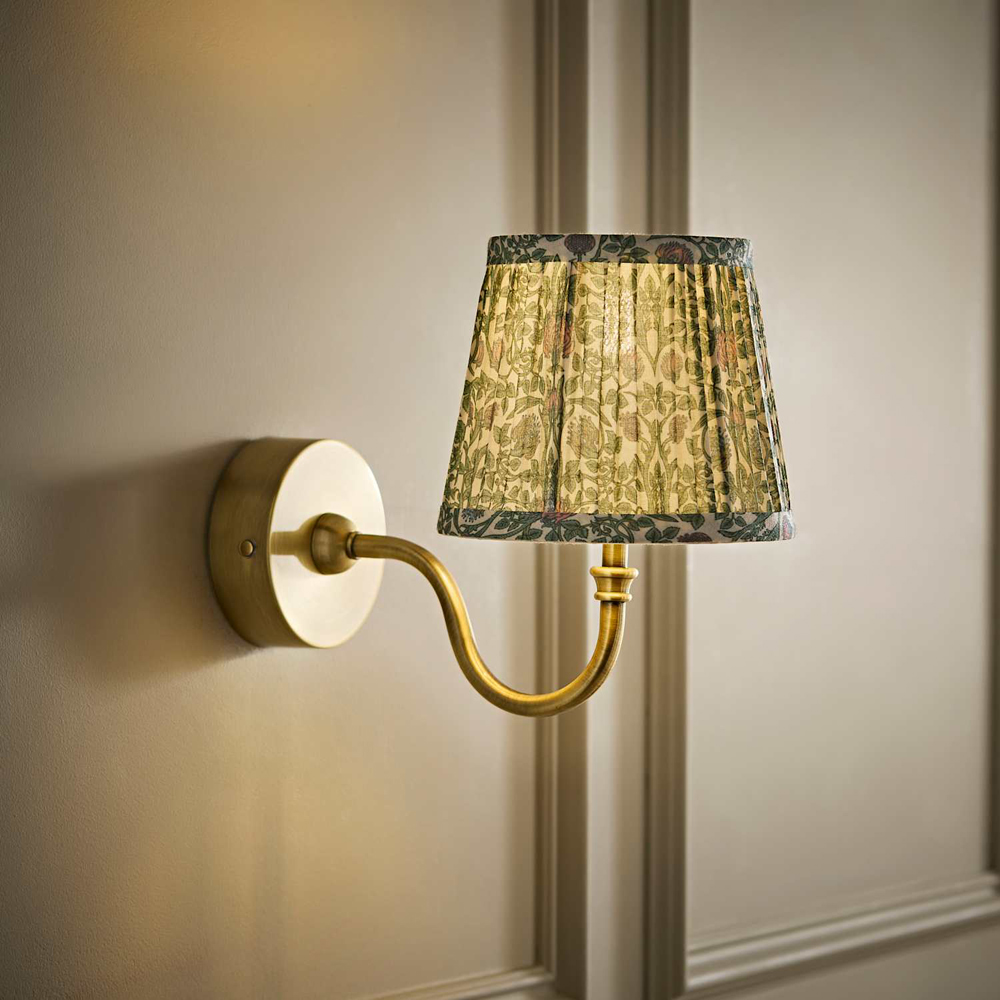 ValueLights Lowe Green Floral Pleated Shade Gold Rechargeable Wall Light with Bulb Image 6