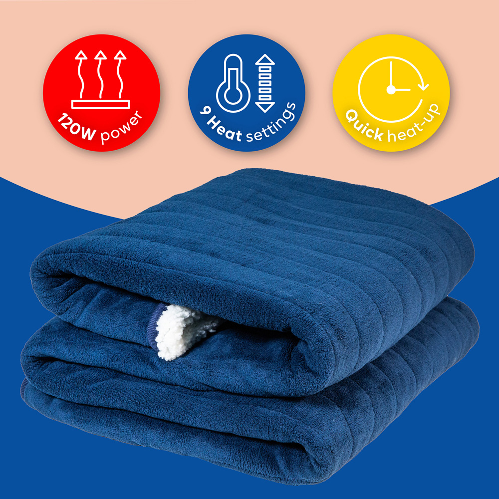 Russell Hobbs Blue Sherpa and Microfleece Heated Throw with Controller 130 x 180cm Image 7