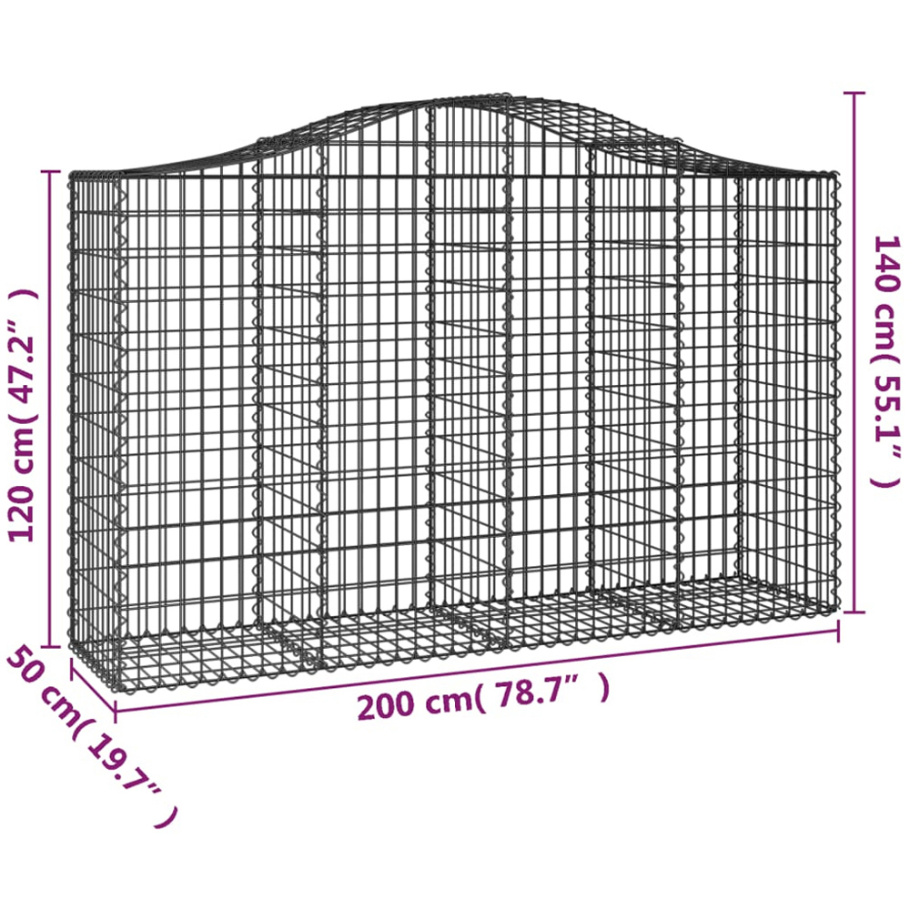 vidaXL Silver Galvanised Iron Gabion Basket 200 x 50 x 120/140cm 3 Pack Image 5