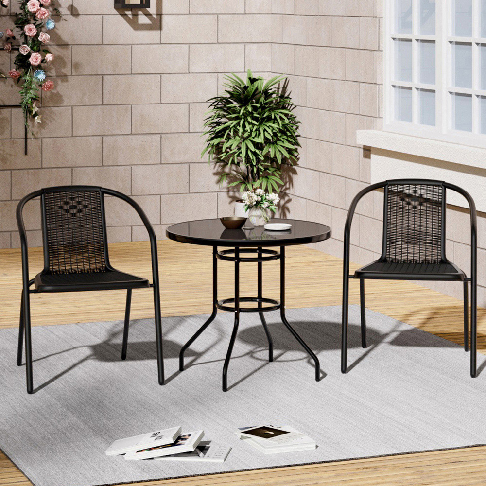 Living and Home Wicker 2 Seater Black Bistro Set Image 7