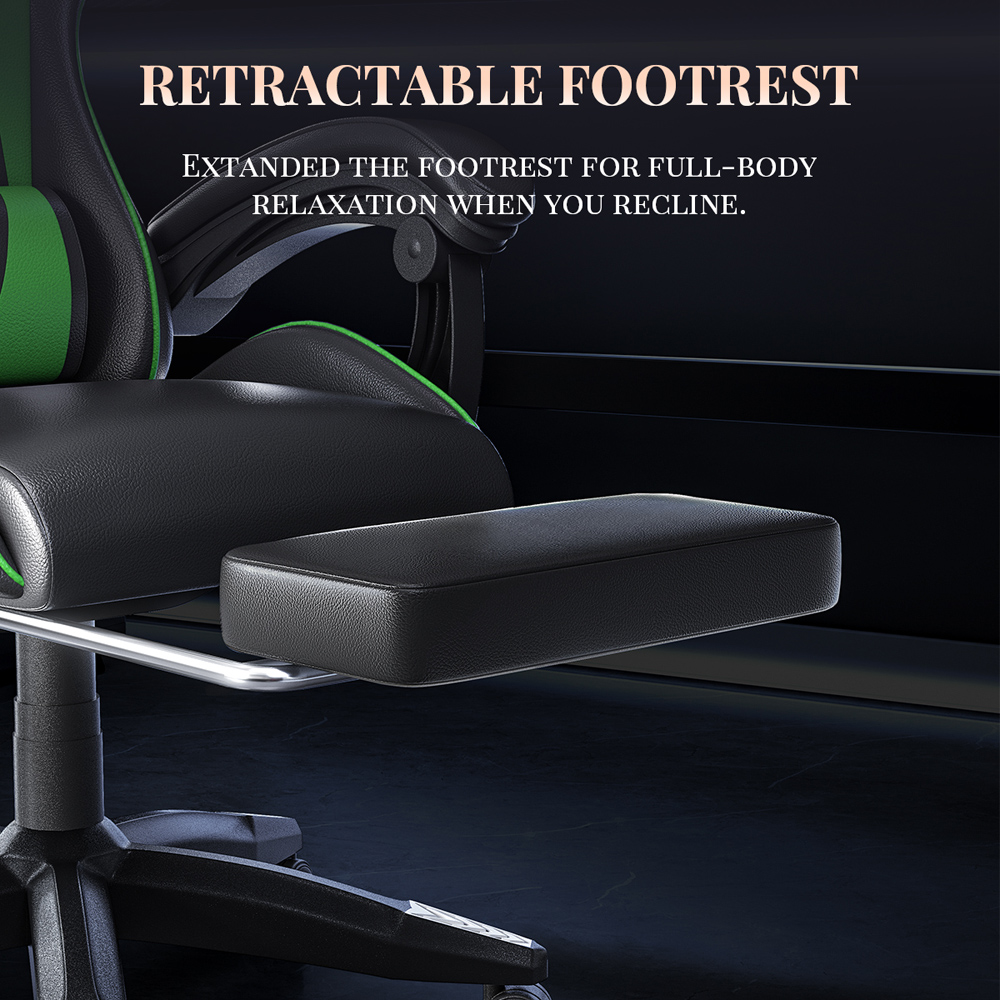 Rattrix Green Reclining Gaming Chair with Massage Lumbar Cushion and Footrest Image 5